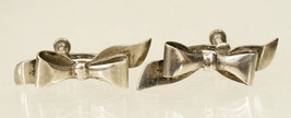 Vintage Estate Jewelry Modernist Sterling Silver Ribbon Bow Screwback Earrings - £19.89 GBP