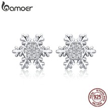 BAMOER Trendy 925 Silver Winter Snowflake Exquisite Stud Earrings for Women Fash - £16.06 GBP