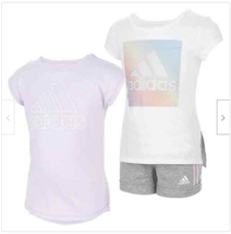 Adidas Three (3) Pc Shorts &amp; Shirt Set ~ Girl&#39;s Size 4T ~ Purple ~ Gray ~ White - £20.50 GBP