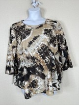 Allison Daley Womens Plus Size 1X Brown Tie-Dyed Knit Shirt 3/4 Sleeve - £14.21 GBP
