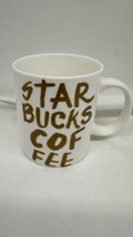 2015 Starbucks Coffee 12oz Ceramic Mug White With Gold Letters Graffiti - $5.89