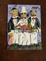 Wall Plaque Tile Art Joanna Whimsical Waiters and Chef Serving Food and Drink - £9.54 GBP