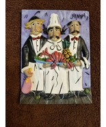 Wall Plaque Tile Art Joanna Whimsical Waiters and Chef Serving Food and ... - £9.49 GBP