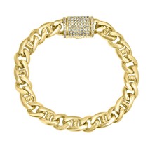 1.40 TCW Diamond Mariner Cuban Link Men&#39;s Bracelet 14k Yellow Gold - £6,046.72 GBP