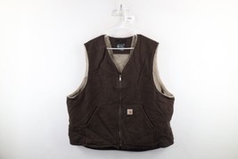 Carhartt Mens 2XL XXL Relaxed Fit Faded Fleece Lined Canvas Vest Jacket Brown - £70.25 GBP
