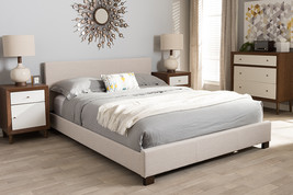 Parlin Beige Fabric Upholstered Panel-Stitched Full Size Platform Bed - $7,201.67 MXN