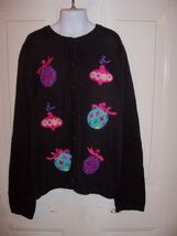 J. KHAKI BLACK CHRISTMAS ORNAMENTS BUTTON DOWN CARDIGAN GIRL'S EUC - $22.50
