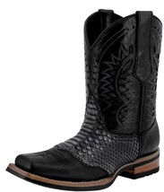 Mens Western Cowboy Boots Black Python Snake Pattern Leather Square Toe ... - $1,865.73 MXN