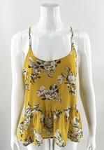 Japna Tank Top Size M Yellow Gray Floral Spaghetti Strap Ruffle Hem Cami Womens - $19.80