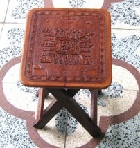 Side table, massive Mahogany wood, carved leather  - $149.00