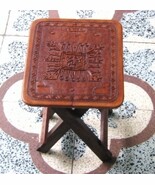 Side table, massive Mahogany wood, carved leather  - $149.00