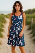 LuLaRoe NWT Nicki Dress Sleeveless Nautical Anchor Print Casual XL - $999.96 MXN