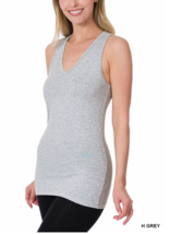 Zenana  2X Soft  Cotton Spandex Tank Top V Neck Racer Back Wide Strap  Gray - £9.33 GBP