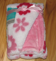 Nemcor Little Journey Aldi Pink White Lime Green Flower Soft Plush Blanket Girl - £19.46 GBP