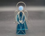 Blue Stained Glass Angel Figurine Patterned Clear Wings Prism Glass Head... - $17.81