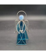 Blue Stained Glass Angel Figurine Patterned Clear Wings Prism Glass Head... - €15,28 EUR
