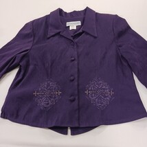 Jessica Howard Women's Purple Embossed Blazer Jacket Open Back Collared Size 14 image 13
