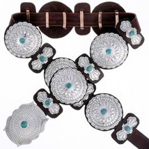 Native American Navajo Old Style Stamped Silver Lrg Turquoise Concho Belt - £917.01 GBP
