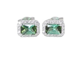 14k Gold Emerald Tourmaline Diamond Halo Earrings Green White VS2  - $1,180.50