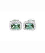 14k Gold Emerald Tourmaline Diamond Halo Earrings Green White VS2  - $1,180.50