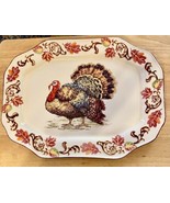 Pier 1 VTG Hand Painted Stoneware Turkey Platter 16x12 Inch Never Used - £41.64 GBP