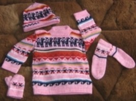 Pink complet baby set, made of Alpacawool - £26.73 GBP