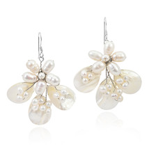 Butterfly White Mother of Pearl and Pearl .925 Silver Earrings - £13.95 GBP