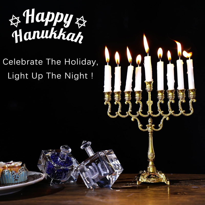 Hanukkah Menorah 9 Branch Gold Plated Jewish Menorahs for Chanukah Candle Holder Item image 5