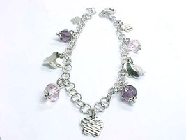 Vintage STERLING CHARM BRACELET with Amethyst and Pink Topaz - 7 inches ... - $99.50