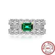 Hollow Emerald Diamond Promise Ring 100% Real 925 sterling Silver Engagement Wed - £70.55 GBP