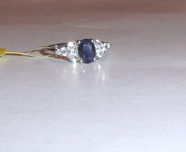 Blue Sapphire Oval Solitaire &amp; White Zircon Ring, Platinum/ 925, Size 9, 1.75 Tcw - £55.93 GBP