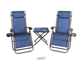 Patio Premier 3-Piece Zero Gravity Reclining Chair &amp; Table Cupholders Set Blue - £150.10 GBP