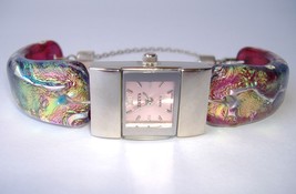 Pink Breast Cancer Awareness Watch Fused Dichroic Glass Band Bracelet Wr... - $275.00