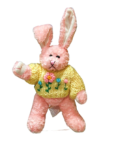 Chrisha Playful Plush Pink Easter Bunny Rabbit Yellow Sweater 10 Inch VTG 1997 - £9.01 GBP
