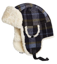 Brooks Brothers Men&#39;s Wool Plaid and Shearling Trapper, Blue Multi, S, 8... - £73.88 GBP
