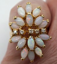 Gold over Sterling Silver NVCSS White Opal &amp; CZ Ring Size 7 16 Australian opals - £79.92 GBP