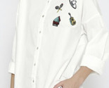 Womens Medium M White Button Down Boyfriend Long Sleeve Shirt Embroidere... - $18.73