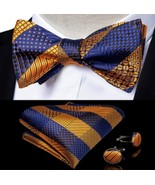 Self-Tie Bowtie, Hanky, &amp; Cufflinks: Blue &amp; Gold Stripe - $19.79