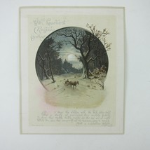Victorian Christmas Card Man Horse Sled Snowy Night Moon in Woods Trees ... - $5.99