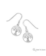 Sterling Silver French Wire Earrings with CZ Accented Tree of Life Drop - £20.77 GBP