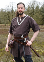 Viking &amp; Medieval Tunic Ailrik – Short Sleeve, Brown with Birka Trim - $49.99