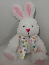 American Greetings plush white bunny rabbit pink ears colorful polka dots bow - £6.97 GBP