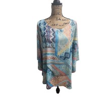 Chico&#39;s Boho Geometric Print 3/4 Sleeve Tunic Top Multi-Color Pattern LAX - $22.27