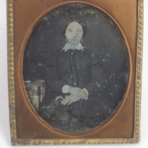 Daguerreotype 1/6 Plate Young Woman Sitting Table at Side Dress 1840s Antique - £79.08 GBP