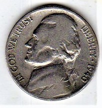 Jefferson Nickel Coin 1940 - Circulated - £2.78 GBP