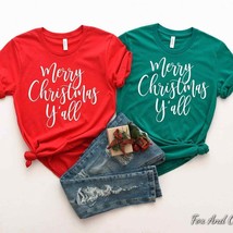 Green Graphic T-Shirt - &quot;Happy Christmas Y&#39;all&quot; - S - $28.71