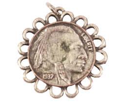 Genuine 1937 Indian Head Nickel Pendant In Silver Mount - £19.82 GBP