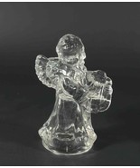 Angel Candle Holder Figurine Playing Harp Crystal Clear Glass 4.25&quot; Tall - £9.57 GBP