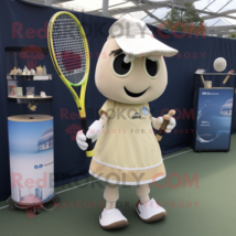 Cream Tennis Racket mascot costume character dressed with a Shift Dress and Mess - £1,039.04 GBP