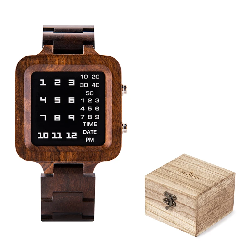 Digital Watch Men Luxury Brand Design Night Vision Bamboo Watch Mini LED... - £49.32 GBP